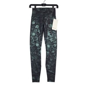 Lululemon Wunder Under High Rise Shine 28" Botanical Floral Teal Black NWT 4